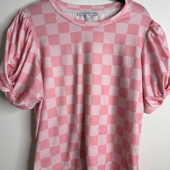 English Factory pink checkerboard puff sleeve shirt - Picture 3 of 4